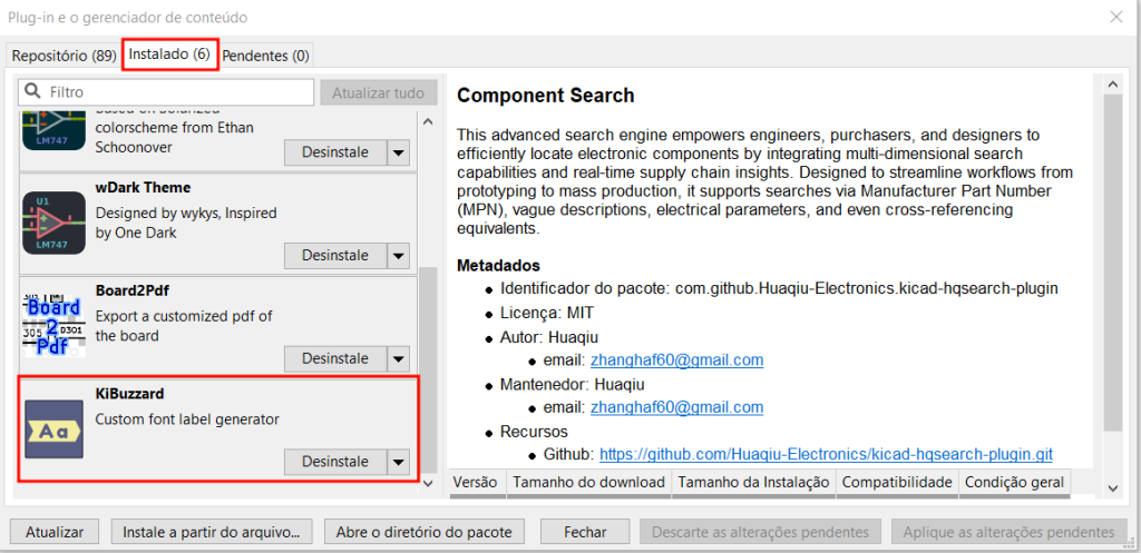 Gerenciador de Plugins do KiCad